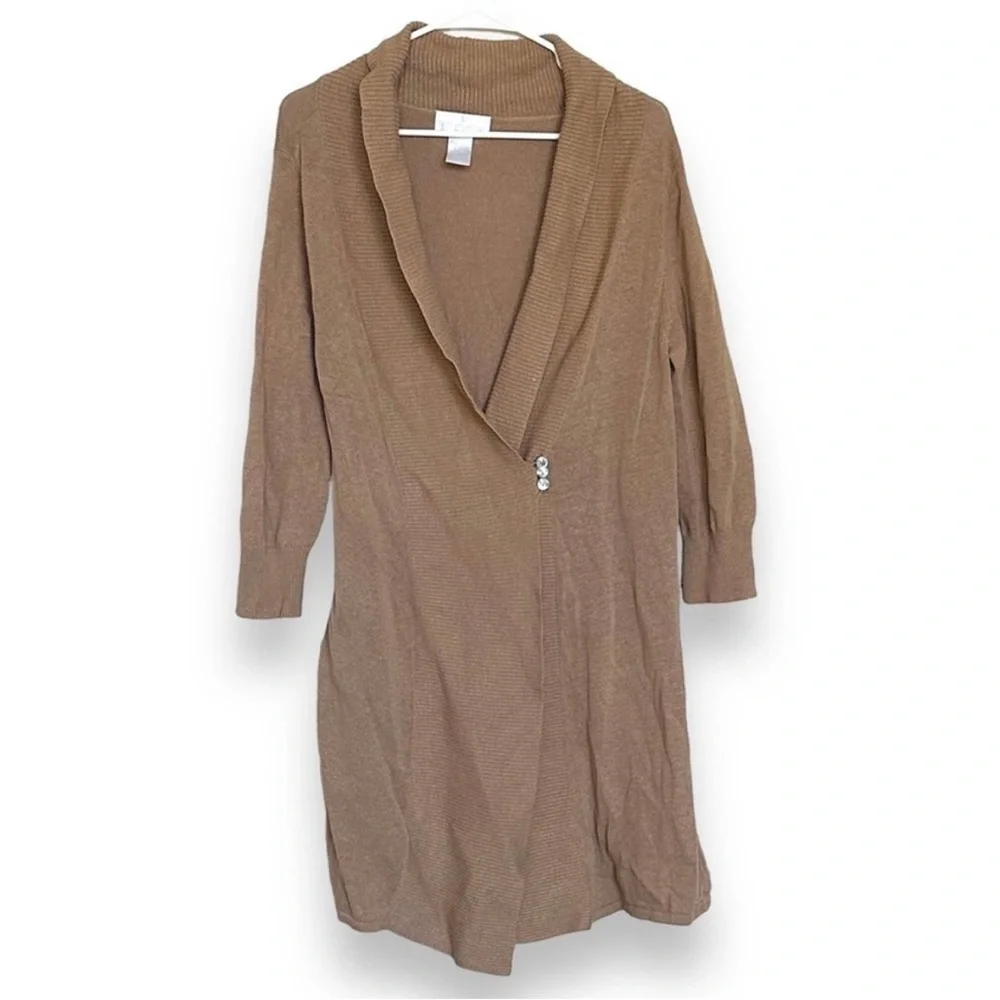 Soft Surroundings Linen Wrap Cardigan Duster Tan Brown Lagenlook Large